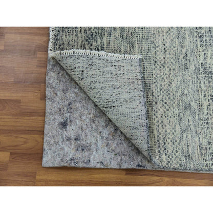 2'6"X18'5" Gray Hand Knotted Pure Undyed Wool Xl Runner Grass Design Rug