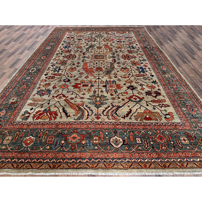 10'4"X14' Light Green Heris All Over Design Hand Knotted Soft Wool Rug