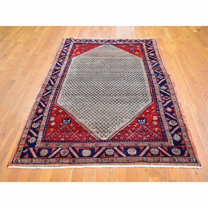 5'2"X8'8" Pure Wool Vintage Farsian Open Field Design Hand Knotted Rug