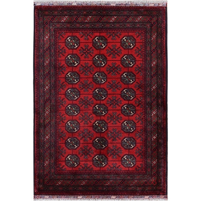 2'9"X4'4" Red Princess Bokara Geometric Design Wool Hand Knotted Sample Rug