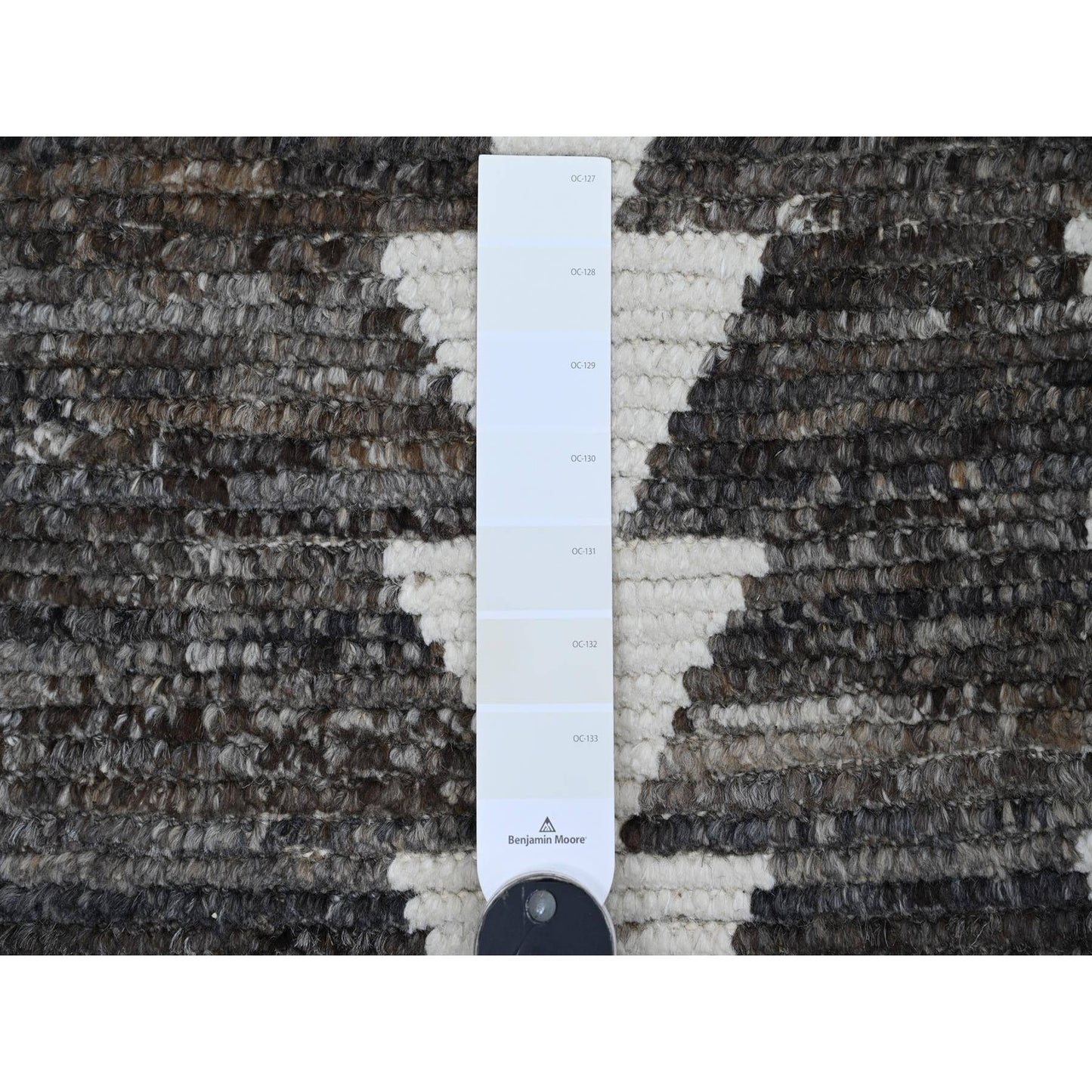 3'1"X16'8" Brown Moroccan Weave Line Design Hand Knotted Wool Runner Rug