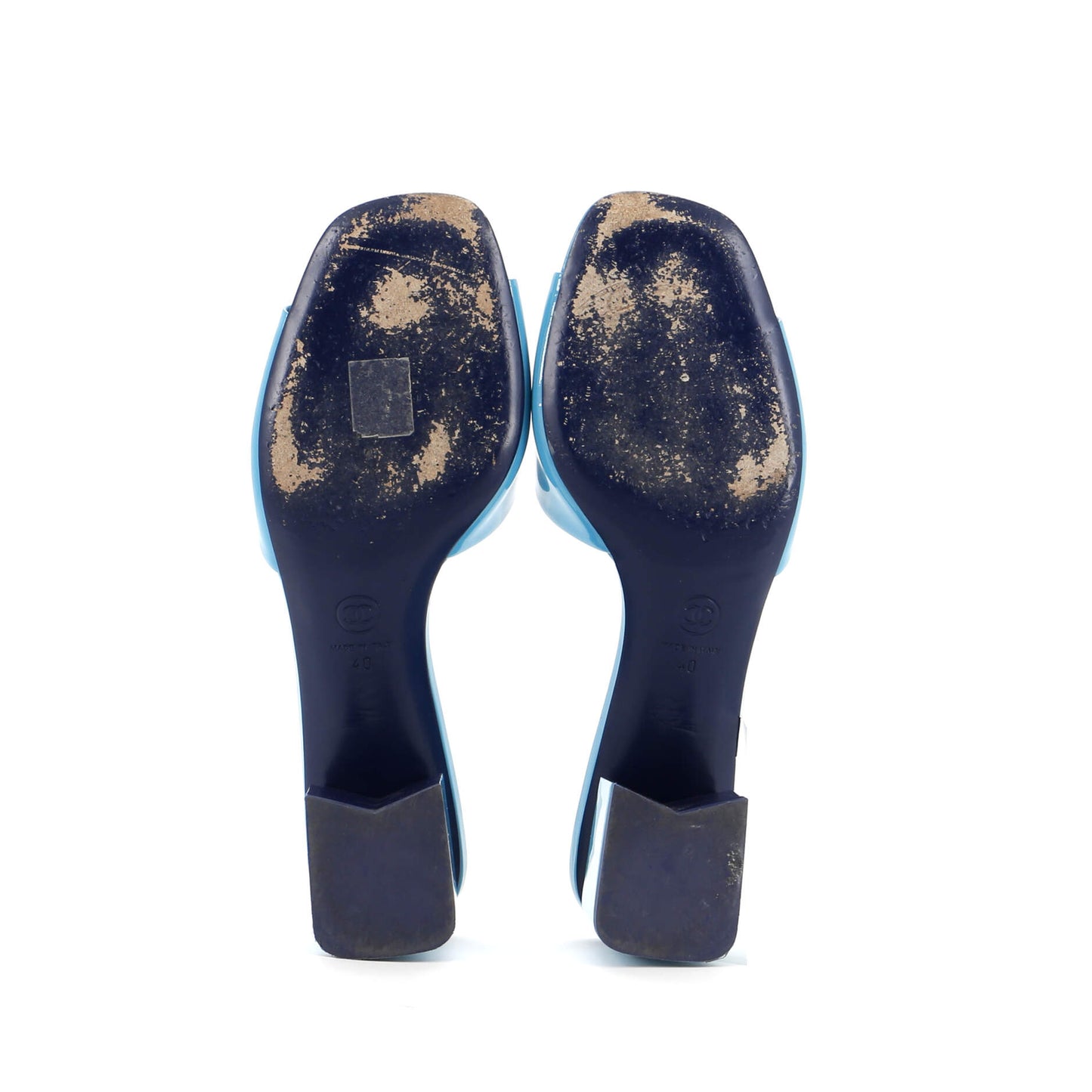 Chanel Women'S Cc Block Heeled Mule Sandals Patent