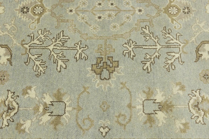 Handmade Oushak Chobi Wool Rug Light Gray Floral