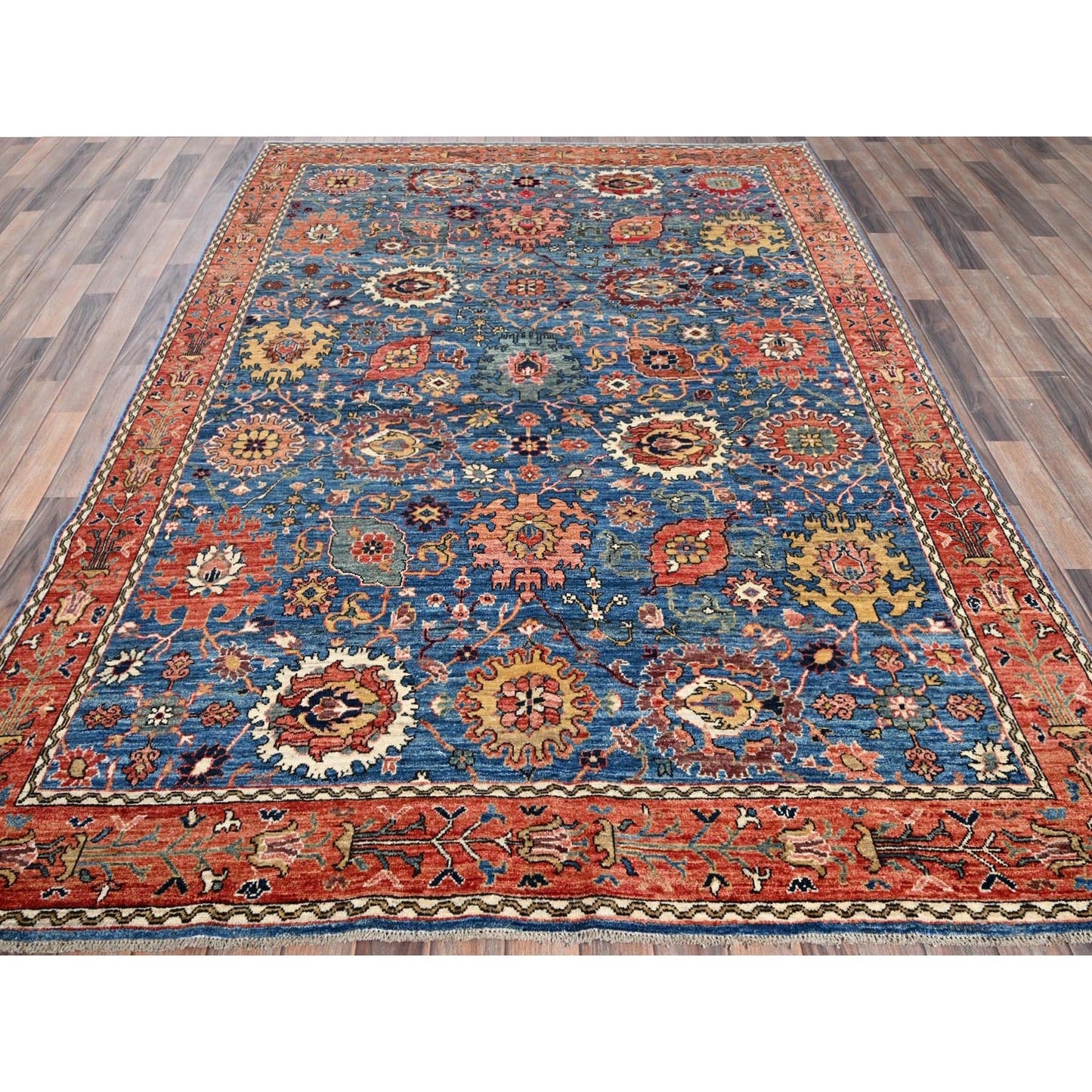6'2"X9' Blue Aryana Grade All Over Design Pure Wool Hand Knotted Rug
