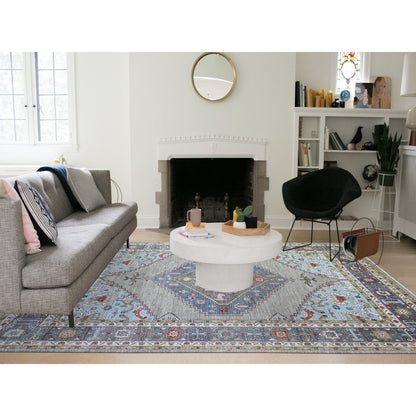 8'8"X11'7" Echo Gray Pure Wool Hand Knotted Finer Peshawar Rug