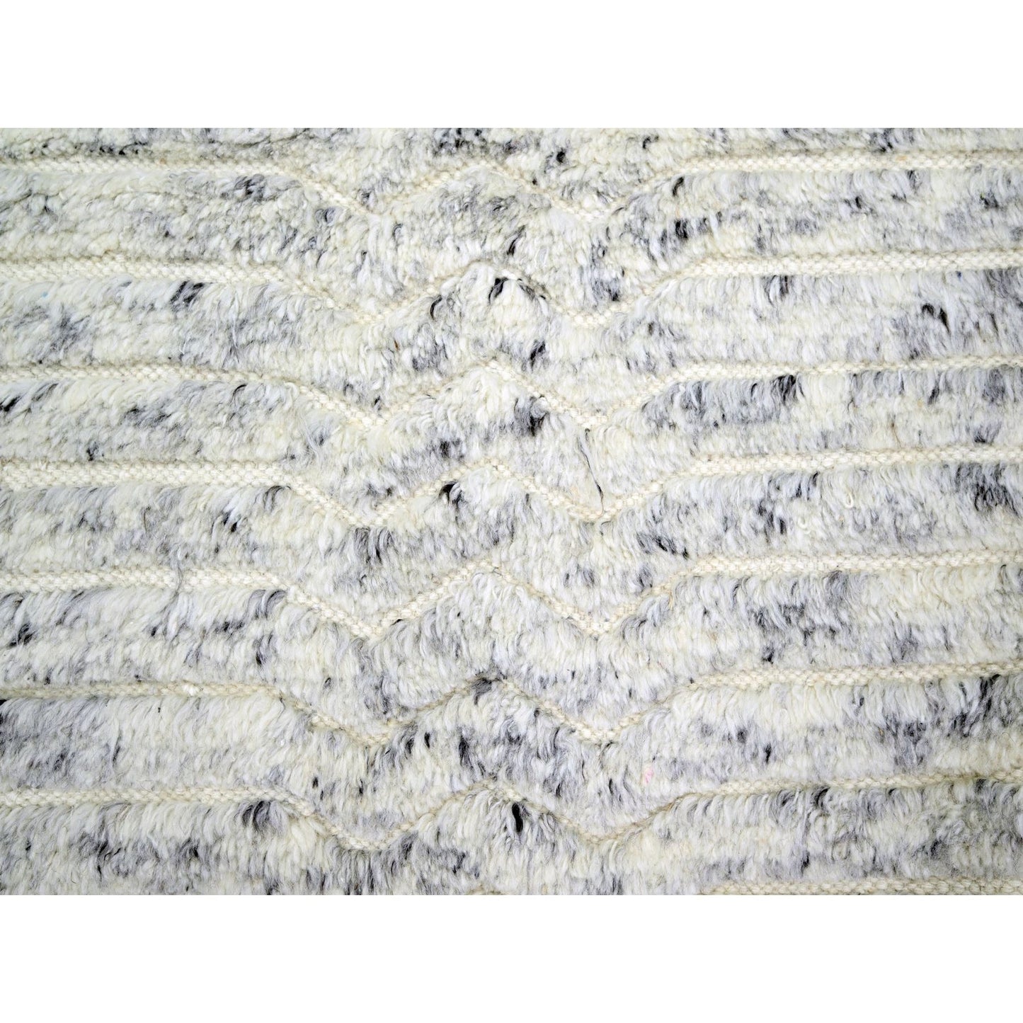 9'4"X11'10" White Textured Pile Moroccan Weave Pure Wool Hand Knotted Rug