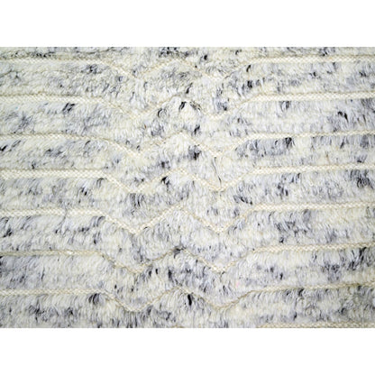 9'4"X11'10" White Textured Pile Moroccan Weave Pure Wool Hand Knotted Rug