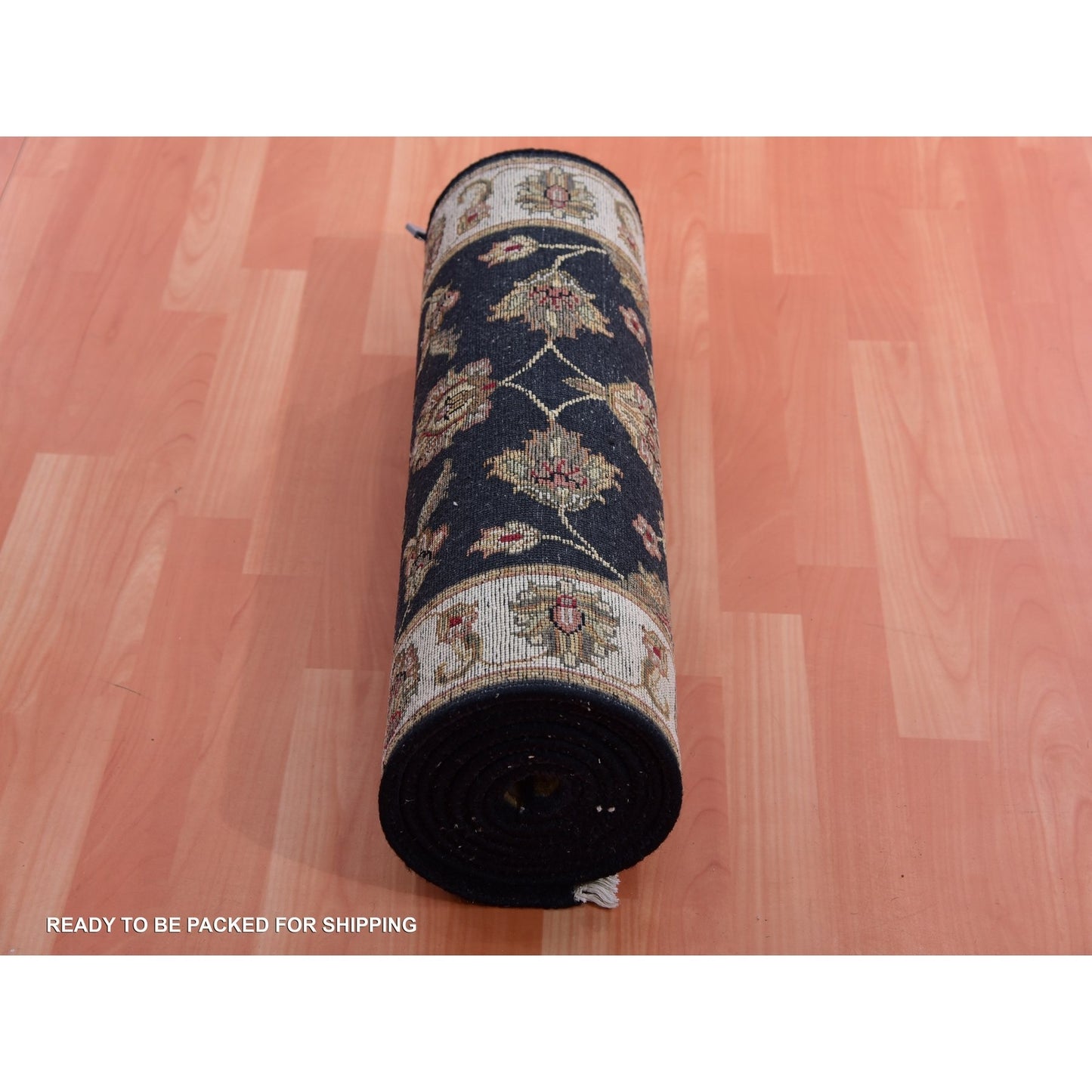 2'6"X10' Raisin Black Hand Knotted Rajasthan Design Wool Silk Runner Rug