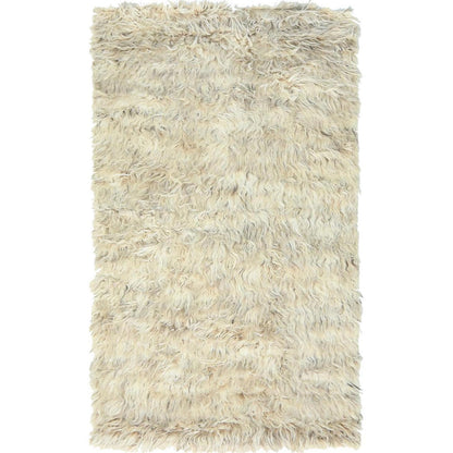 3'1"X5'3" Beige Shaggy Moroccan Undyed Natural Wool Hand Knotted Rug
