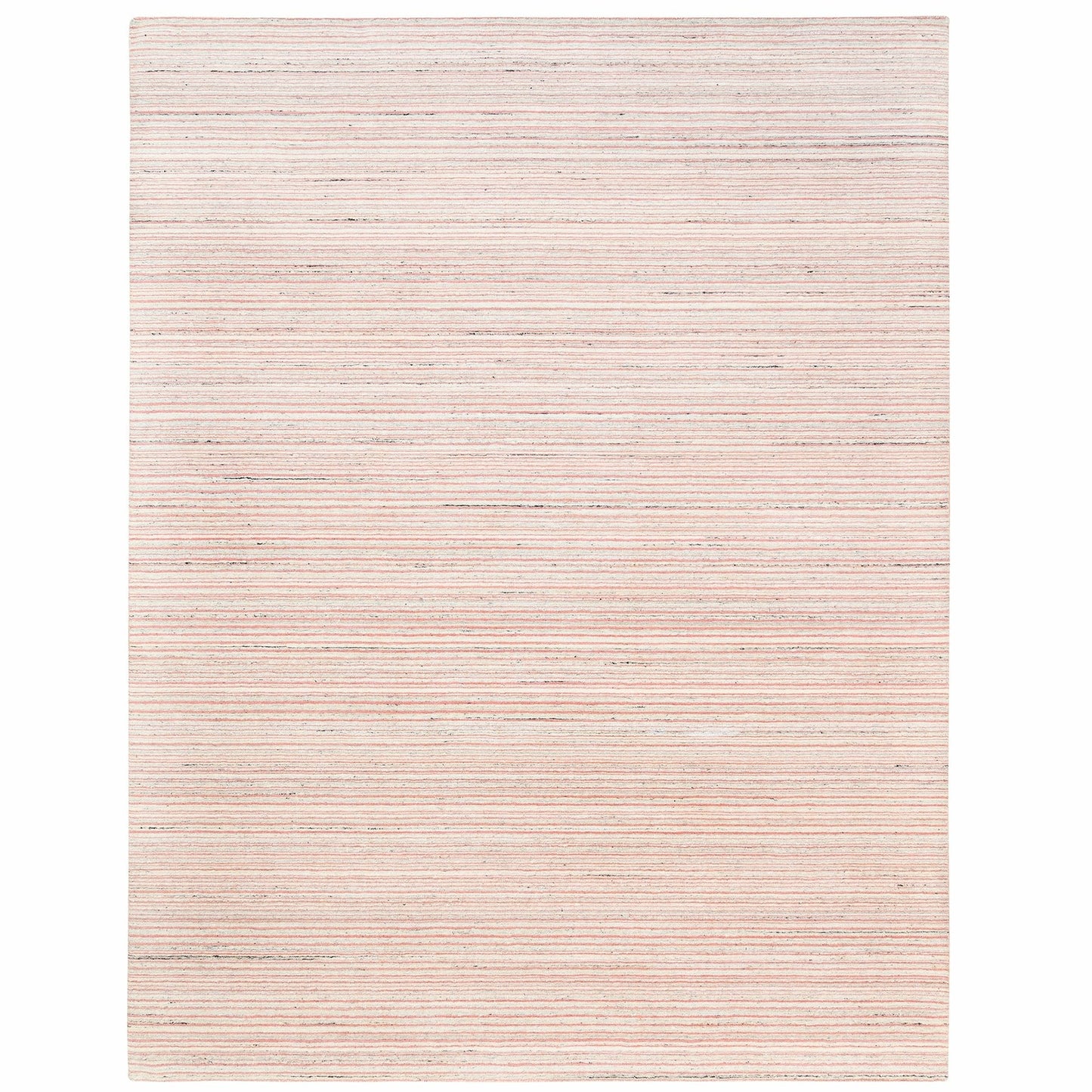 9'X12' Modern Design Plain Ivory With Coral Red Wool Hand Loomed Rug