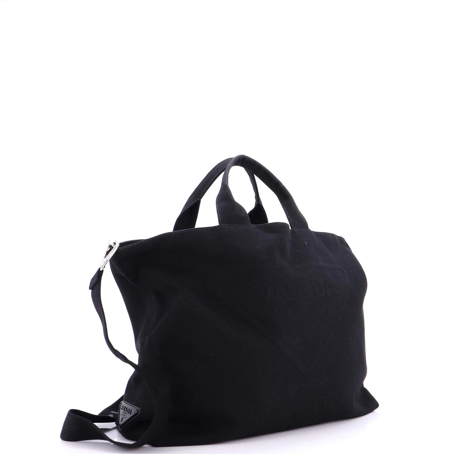 Prada Embossed Triangle Logo Convertible Tote Canvas Large