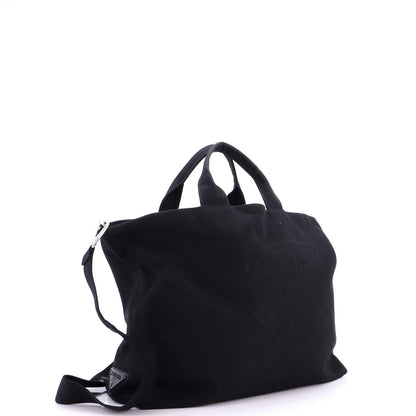 Prada Embossed Triangle Logo Convertible Tote Canvas Large
