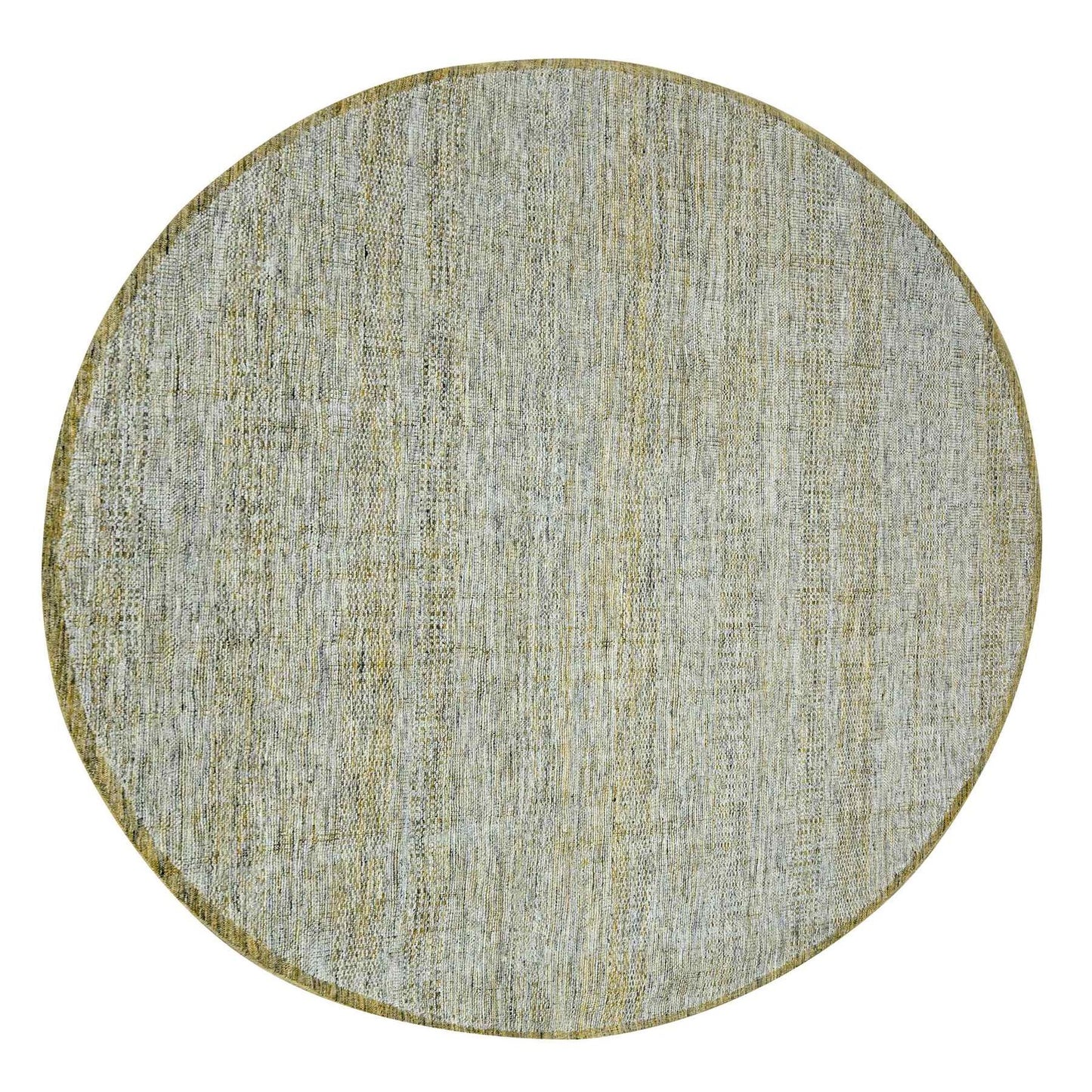 10'X10' Yellow Pure Wool Round Rug Hand Knotted Oxidized Grass Design