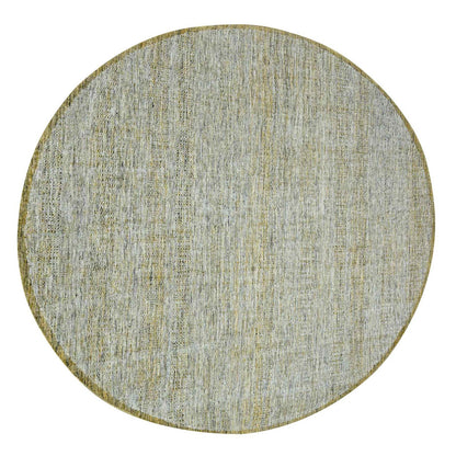 10'X10' Yellow Pure Wool Round Rug Hand Knotted Oxidized Grass Design