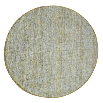 10'X10' Yellow Pure Wool Round Rug Hand Knotted Oxidized Grass Design