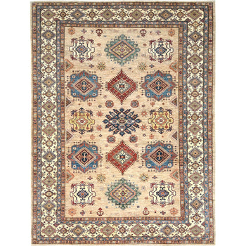 9'X12' Honey Brown Pure Wool Hand Knotted Afghan Super Kazak Rug