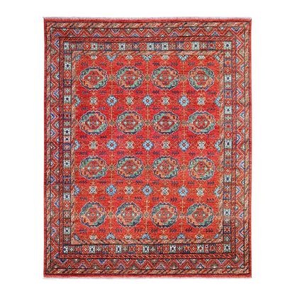 8'X9'6" Red Hand Knotted Extra Soft Wool Afghan Ersari Oriental Rug