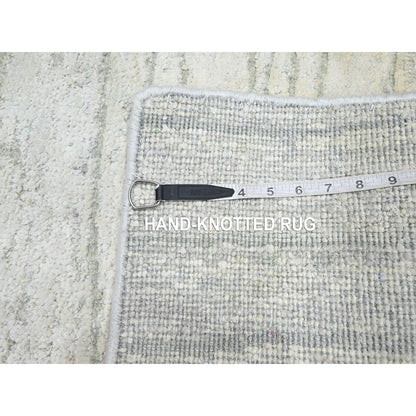 2'X3' Chiffon White Modern Wave Design Pure Silk Hand Knotted Sample Rug