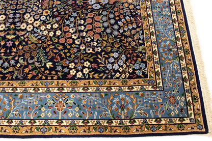 Handmade Extra Fine Kirman Oriental Rug Navy Blue Floral Classic Design 6X8 Ft