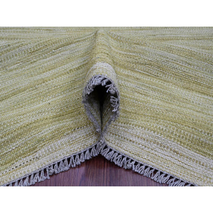 8'8"X12' Green Solid Design Hand Woven Hand Spun Wool Flat Weave Rug