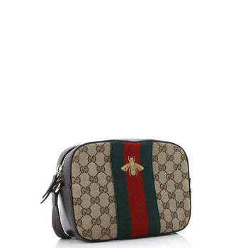 Gucci Bee Web Camera Bag Gg Canvas