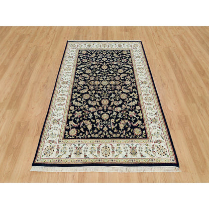 4'10"X7'2" Ombre Blue Hand Knotted Nain Design 250 Kpsi Pure Wool Rug