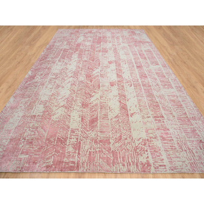 11'10"X17'10" Pink Wool And Art Silk Jacquard Hand Loomed Oversized Rug