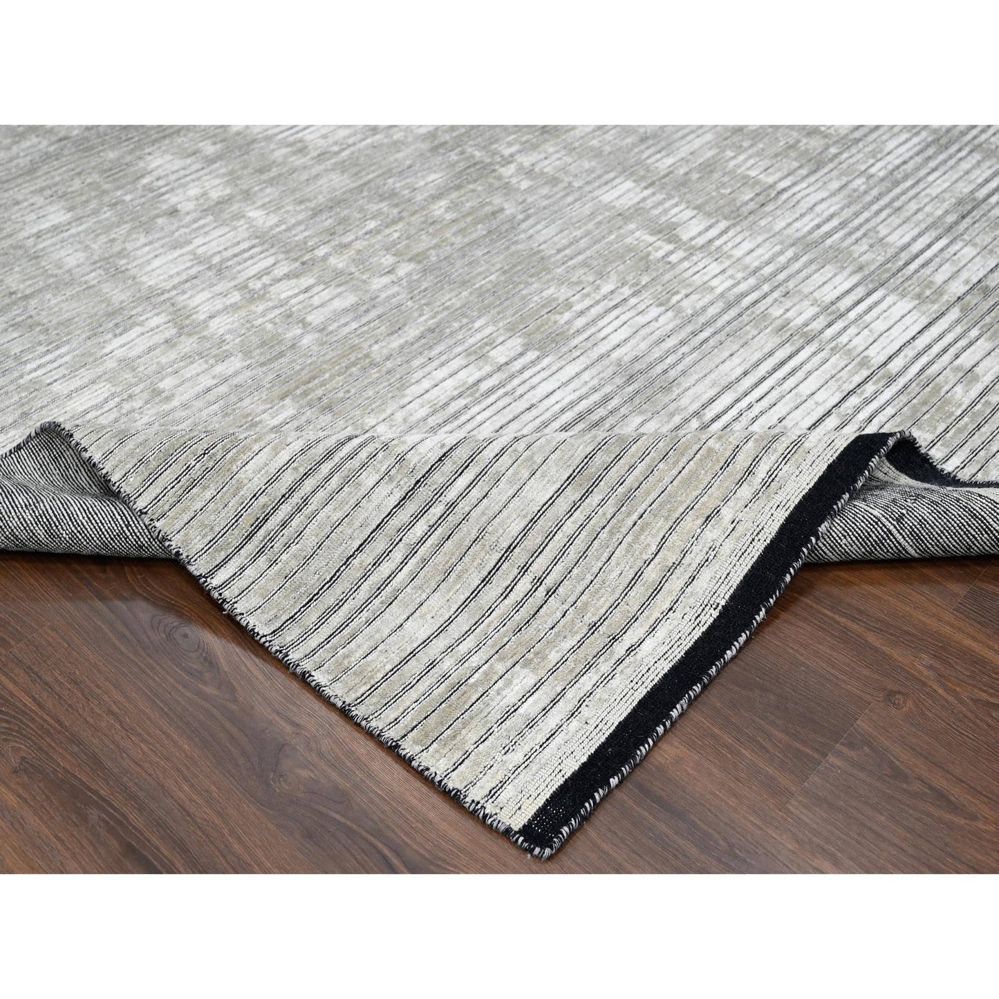 9'1"X12'1" Taupe Wool And Silk Hand Loomed Modern Design Oriental Rug