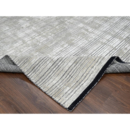 9'1"X12'1" Taupe Wool And Silk Hand Loomed Modern Design Oriental Rug