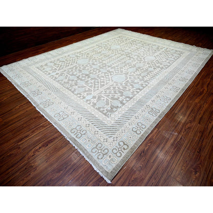 11'2"X14'3" Gray Washed Out Peshawar Hand Knotted Pure Wool Oversized Rug
