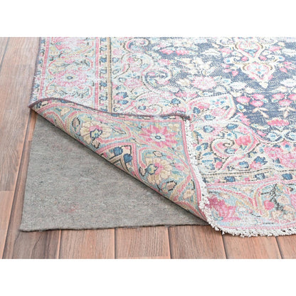 3'7"X5'9" Blue Hand Knotted Old Farsian Karman Worn Wool Oriental Rug