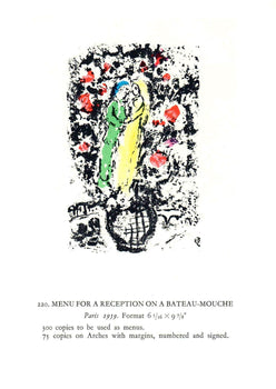Marc Chagall Menu Pour Reception Sur Le Bateau-Mouche 