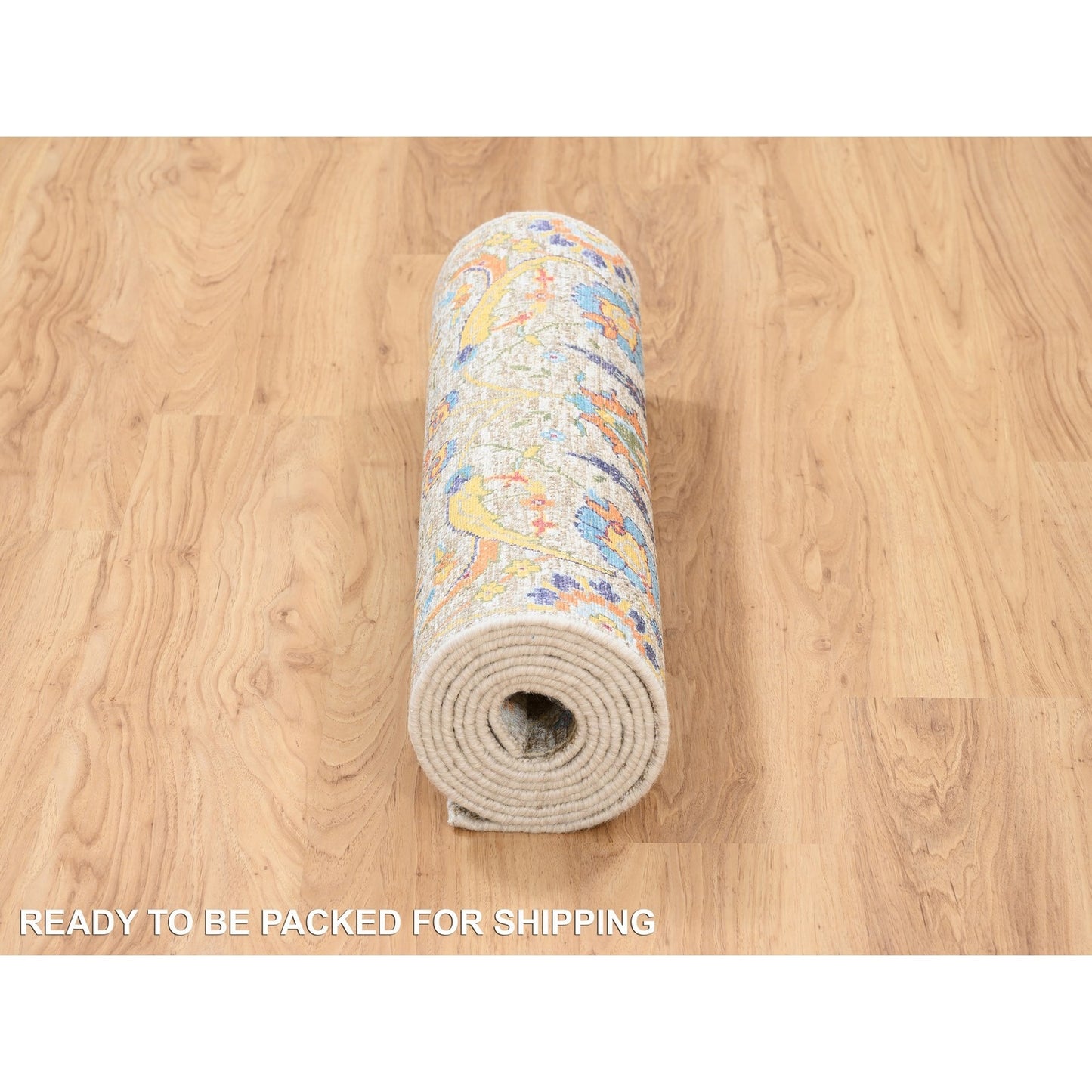 2'5"X10'1" Tan Silk With Textured Wool Hand Knotted Runner Rug