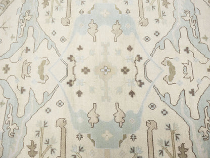 Hand-Knotted Cream Round Oushak Oriental Rug