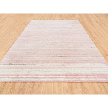 9'1"X12' Ivory With Coral Red Wool Plain Modern Design Hand Loomed Rug