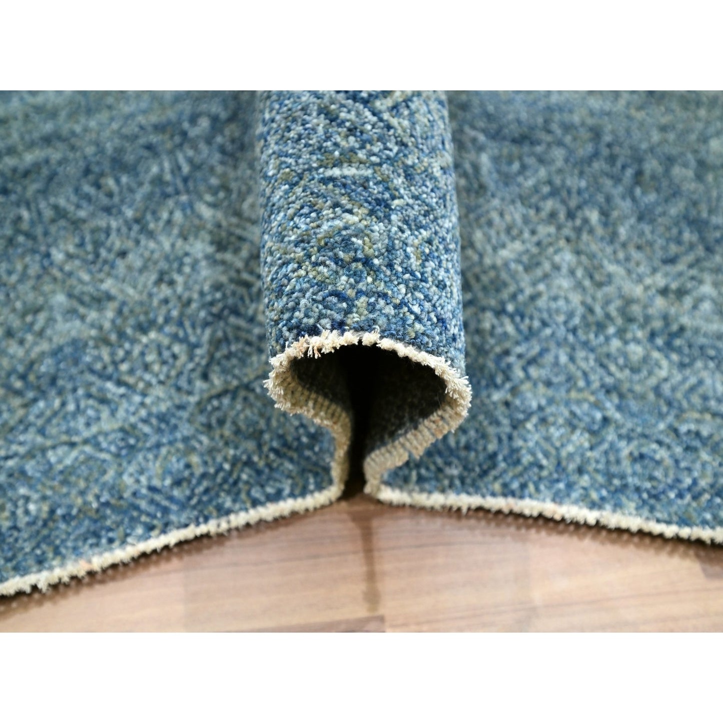 8'X10' Denim Blue Repetitive Diamond Design Pure Wool Hand Knotted Rug