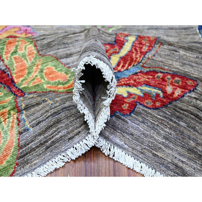 7'8"X9'7" Shark Gray Wool Colorful Hand Knotted Oriental Novelty Rug