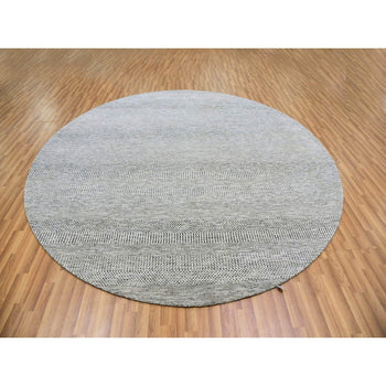 Rug 10'x10' Sea Gray Hand Knotted Round Pure Undyed Wool Grass Design