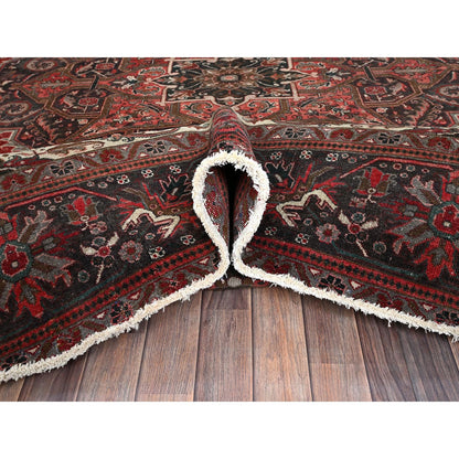 10'X12'3" Red Vintage And Worn Zoroastrian Heris Hand Knotted All Wool Rug