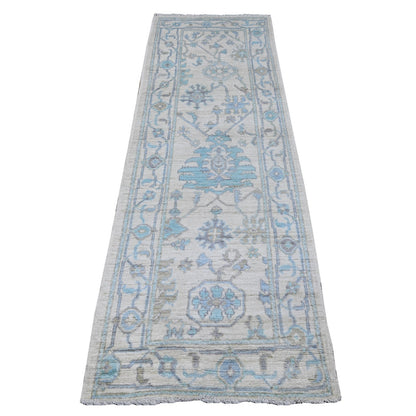 2'7"X8' Wisp White Rural Flower Design Angora Oushak Oriental Runner Rug