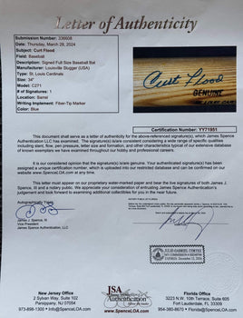 Curt Flood Autographed Louisville Slugger Bat C271 (Jsa)
