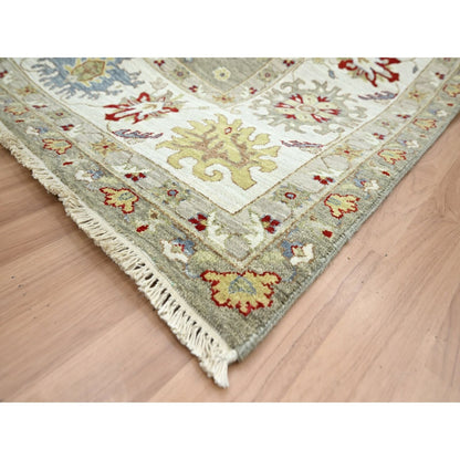 8'1"X10'1" Stone Gray Agra With Ziegler Design Hand Knotted Pure Wool Rug