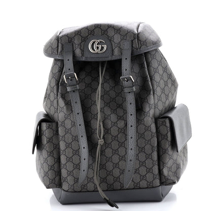 Gucci Double Pocket Buckle Backpack Printed Gg Coated Canvas Large
