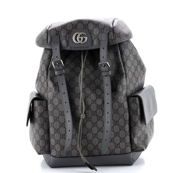 Gucci Double Pocket Buckle Backpack Printed Gg Coated Canvas Large