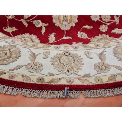 8'X8' Red Rajasthan Leaf Design Wool Silk Pile Hand Knotted Round Rug