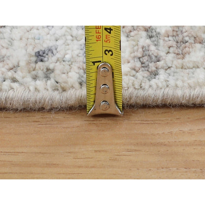 2'5"X8' Ivory Silk With Textured Wool Tebraz Design Hand Knotted Rug