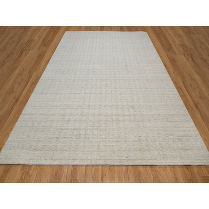 9'X12' Ivory Undyed Natural Wool Vertical Stripes Design Hand Loomed Rug