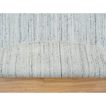 12'X12' Ivory Wool Hand Loomed Plain Modern Striae Design Round Rug