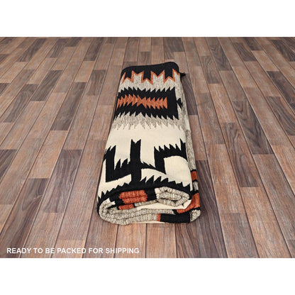 8'X9'8" Ivory American Geometric Design Rug Flat Weave Hand Woven Pure Wool