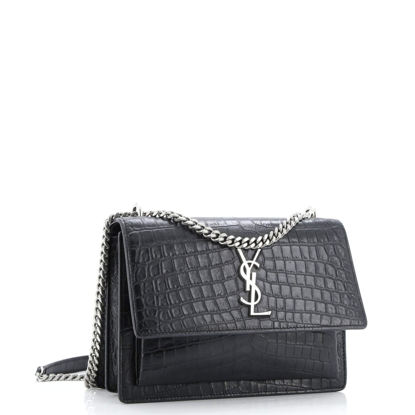 Saint Laurent Sunset Crossbody Bag Crocodile Embossed Leather Medium